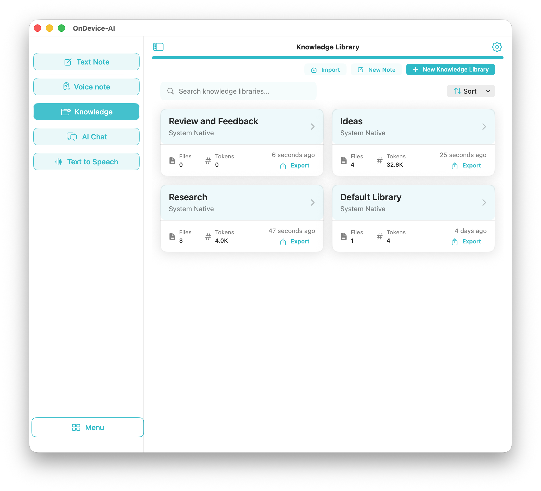 On Device AI Knowledge Library overview on Mac